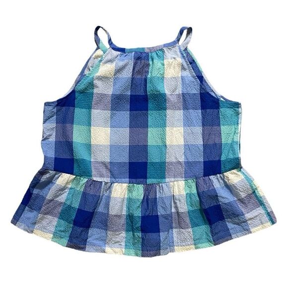 LOFT Blue Plaid Keyhole Peplum Lightweight Halter Top NWT Size Extra Large - Picture 4 of 7